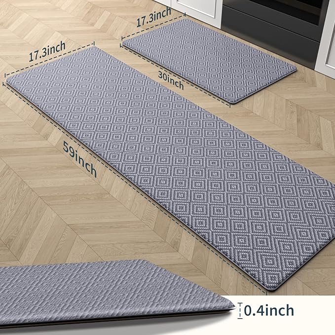 Mattitude Kitchen Mat 2PCS Kitchen Rugs Cushioned Anti-Fatigue Rug Waterproof Standing Desk Mat Kitchen Mats for Floor Kitchen Rug Set for Kitchen, Sink, Office 17.3"×30"+17.3"×59" Light Grey