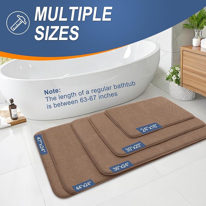 OLANLY Thick Memory Foam Small Bathroom Rugs 24x16, Extra Soft Absorbent Bathroom Mat, Quick Dry Bath Mat, Non-Slip, Machine Washable Carpet for Bathroom, Tub and Shower, Home Decor Accessories, Mocha