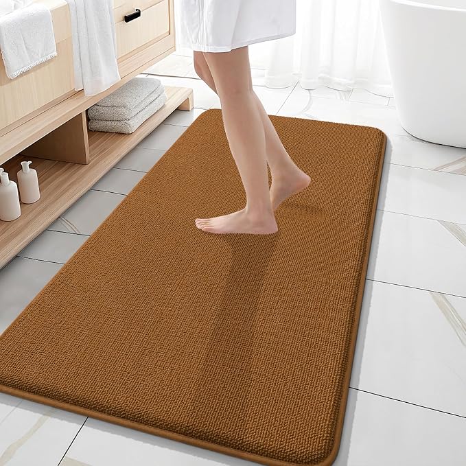 OLANLY Thick Memory Foam Bathroom Runner Rugs 47x20, Extra Soft Absorbent Long Bath Rug, Quick Dry Bath Mats, Non-Slip, Machine Washable Mat for Bathroom, Tub and Shower, Home Decor Accessories, Ochre