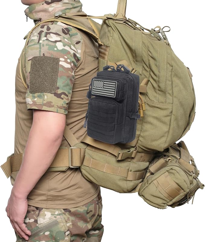 2 Pack Tactical Molle Admin Pouch with US Flag Patch and Keychain - Utility Laser Cut Tactical EDC Tool Pouch Bag Horizontal Modular Pouches Utility Tool Pouch