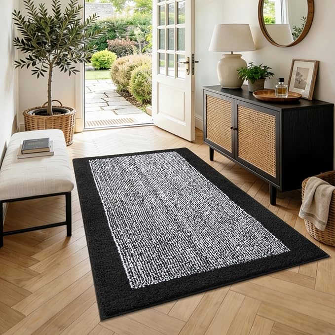 48x32 Large Bathroom Rugs Washable Non Slip, Black Bath Mat for Bathroom Floor Tub, Soft Absorbent Quick Dry Mats for Shower, Bathtub,Home Decor