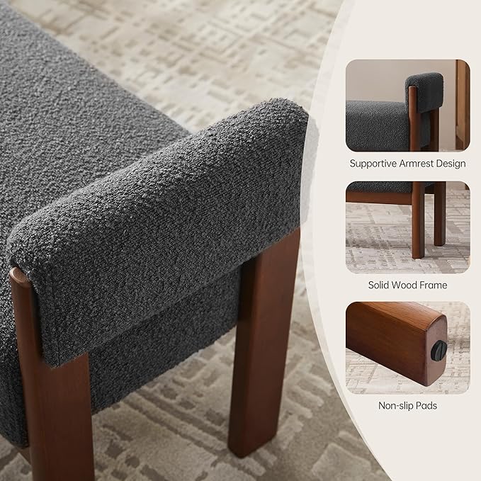 VKNOW End of Bed Bench, 51.8” Modern Upholstered Bedroom Bench Indoor Bench with Arms, Entryway Bench with Solid Wood Frame for Bedroom Living Room, Dark Gray