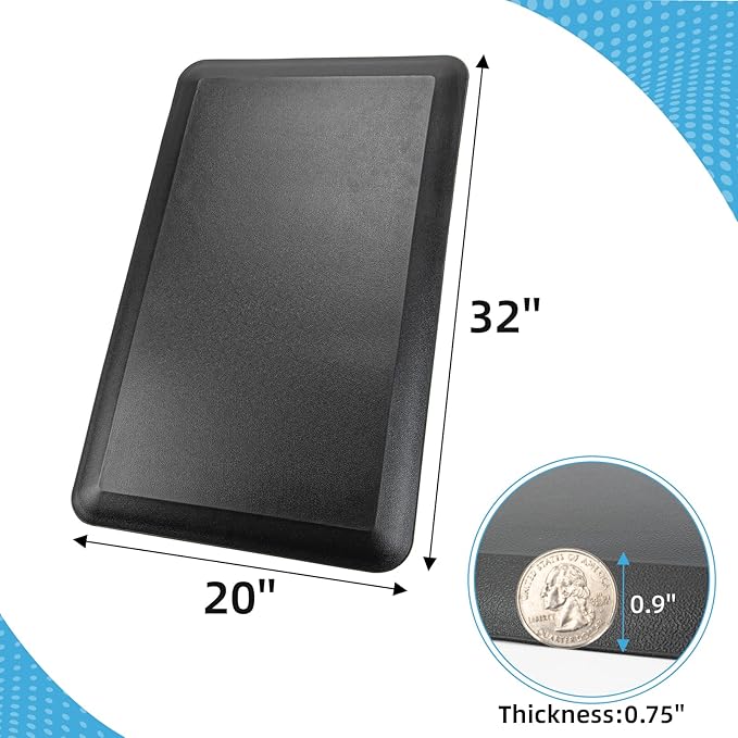 Art3d 3/4" Thick Kitchen Mats for Floor, Waterproof 20" X 32" Cushioned Comfort Mat, Anti Fatigue Mats for Kitchen, Ergonomic Standing Office Desk, Home and Garage, Black