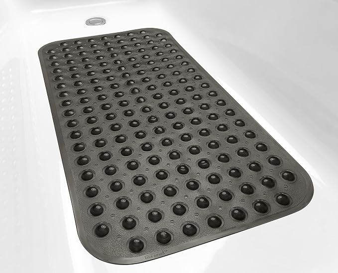 Large Non-Slip Bathtub & Shower Mat 31 inch x16 inch (Smooth/Non-Textured Tubs Only) Safe, Clean, Machine-Washable, Superior Grip&Drainage, Vinyl, Transparent Black, Medium