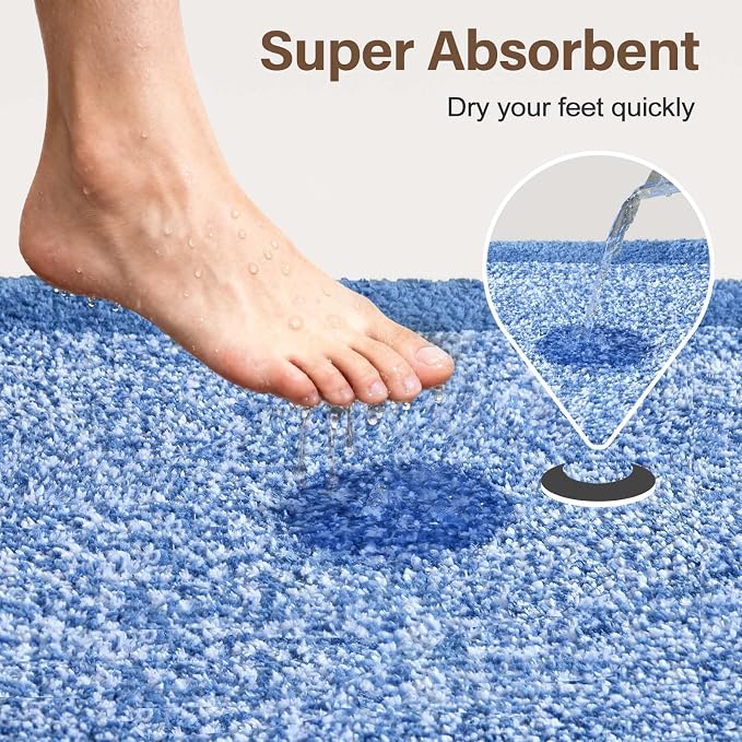 Bathroom Rugs 30x20 Non Slip Washable, Blue Bath Mat for Bathroom Floor Tub, Soft Absorbent Quick Dry Mats for Shower, Bathtub,Home Decor