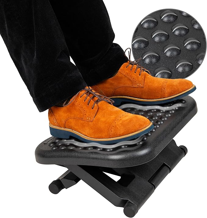 Mind Reader Foot Rest, Under Desk at Work, Ergonomic, Height Adjustable, Office, Plastic, Black