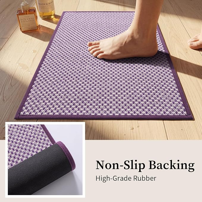 YIHOUSE Thin Bath Mat Purple Bathroom Rugs Sets 2 Pieces, Non Slip Absorbent Mats Quick Dry, Woven Rugs Washable, Tapetes para Baño for Bathroom Toilet,Bathtub(17"x24"+17"x32")