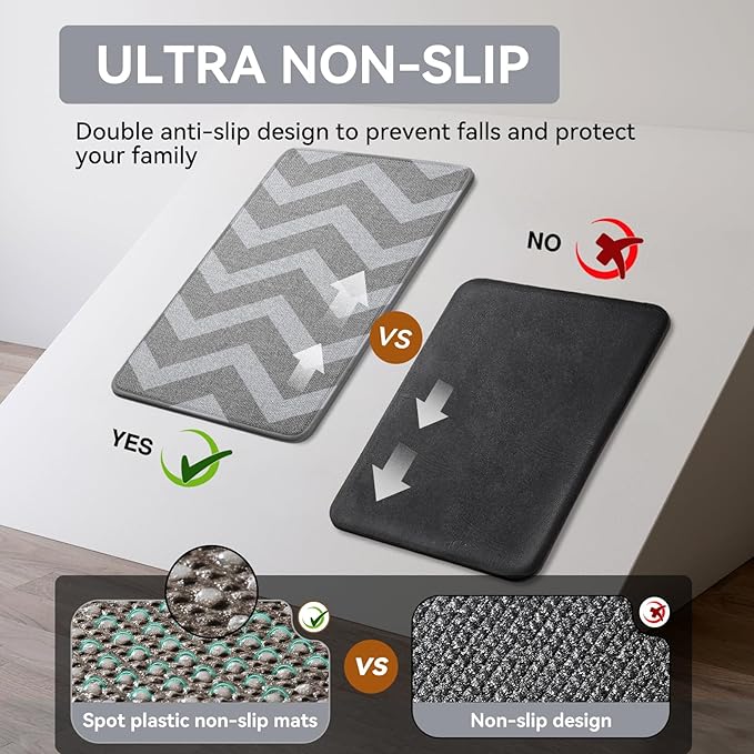 YDKGL Kitchen Rugs Non Slip Washable Kitchen Mats for Floor, Super Absorbent Oil and Water Linen-Look Woven Runner Rug, Kitchen Sink Mat Standing Mat, Gray 17"x47"