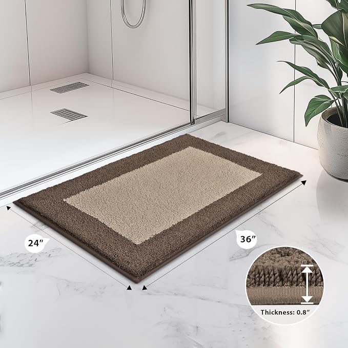 anllugs Bathroom Rugs 24" x 36", Non-Slip Extra Soft Absorbent Bath Rugs, Machine Washable Quick Dry Bath Mats for Bathroom Floor, Shower, Bathtub and Sink, Taupe & Dark Brown