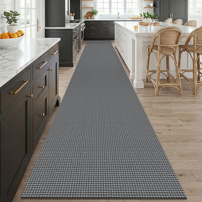 KOZYFLY 3x20 Runners Rugs for Hallway, Extra Long Washable Runner Rug, Non Slip Rubber Backed Kitchen Runner, Cotton Entryway Rug, Floor Carpet for Entry, Aisle, Hall, Grey/Dark Grey