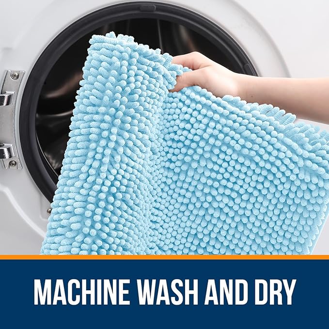 OLANLY Large Bathroom Rugs 40x32, Extra Soft Absorbent Chenille Bath Rugs, Rubber Backing Quick Dry, Machine Washable Bath Mats for Bathroom Floor, Tub and Shower, Home Decor Accessories, Sky Blue