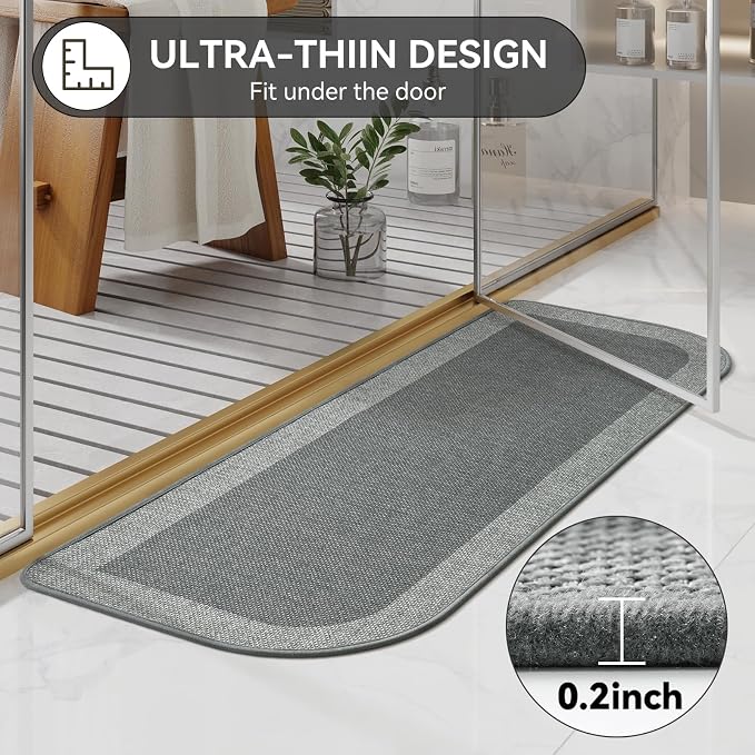 YDKGL Bathroom Runner Rug, Thin Bath Mat Non Slip Washable Long Bathroom Rugs, Rubber Backing Quick Dry for Floor, Tub and Shower, Grey 17x47