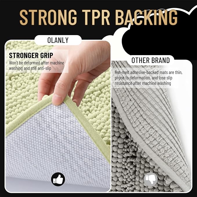 OLANLY Thick Bathroom Rugs 36x24, Extra Soft Absorbent Chenille Striped Bath Rugs, Rubber Backing, Machine Wash Dry, Bath Mats for Bathroom Floor, Tub and Shower, Home Decor Accessories, Vanilla