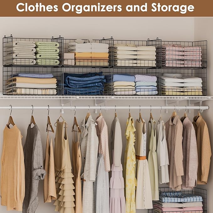 Yociyoga 4-Tier Stackable Closet Organizers and Storage Shelves, Foldable Closet Shelf Organizer, Black(Patent Protection)(Patent No. 30022416)
