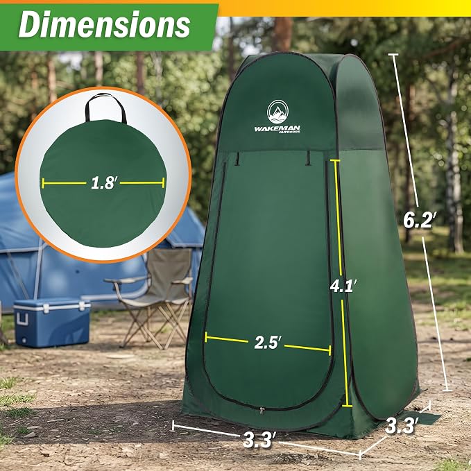 Wakeman Pop Up Changing Tent, 3.3 x 3.3 x 6.2ft, Camping Shower Tent for Portable Toilet Stall or Dressing Room with Carry Bag for Camping, Beach, or Tailgate, Polyester