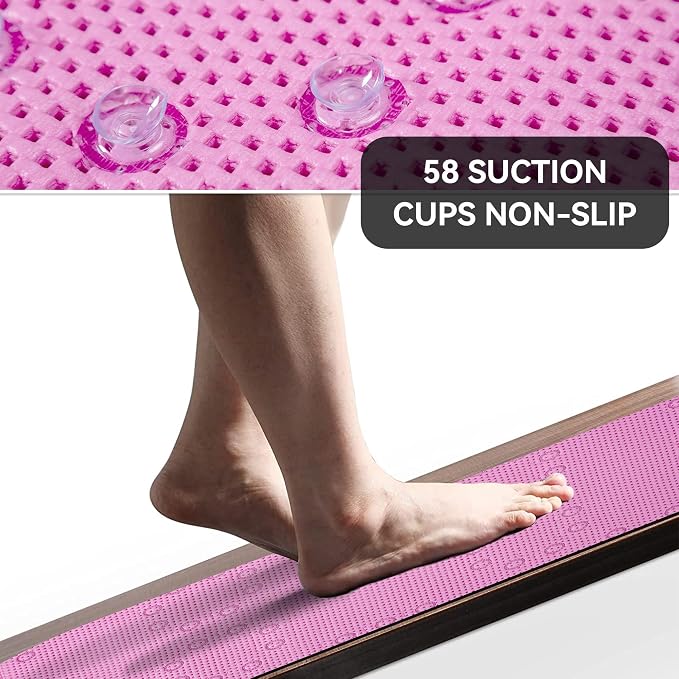 Bathtub Mat Non Slip 36” X 17” Pink Shower Mat Soft Foam Bath Mats for Bathroom Tub, Bathtub Mat with Drain Holes, Suction Cups, Shower Mat Non Slip