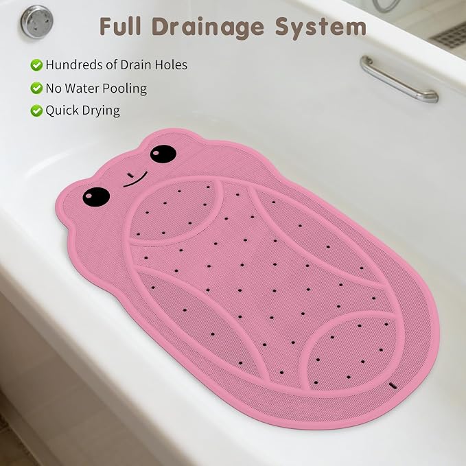 Bathtub Mat Non Slip, Shower Mat for Kids with Natural Rubber no Plastic Smells, Baby Bath Mat for Tub Non Slip with Strong Suction Cups, 30"x18", PVC-Free, Safe Comfortable Fun for Kids, Pink