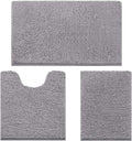 HOMEIDEAS 3 Pieces Bathroom Rugs, Soft Thick Absorbent Chenille Bath Mats, Washable Non-Slip Floor Rugs for Shower & Bath, Grey