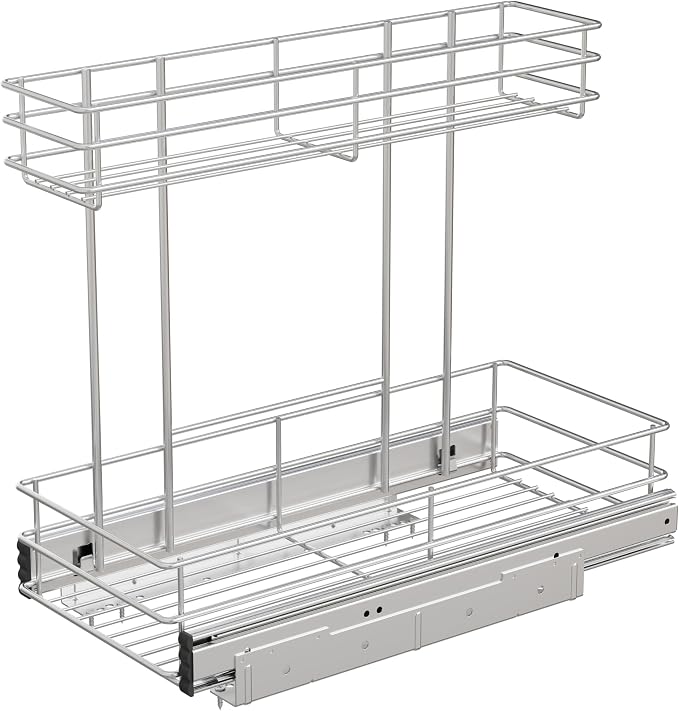 Under Sink Organizer 9"W X18.5"D，Pull Out Cabinet Organizer 2 Tier，Under Sink Slide Out Organizer Chrome Plated, Under Kitchen Bathroom Sink Organizer, Pantry Cabinet Closet Organization Rack, 1 Pack