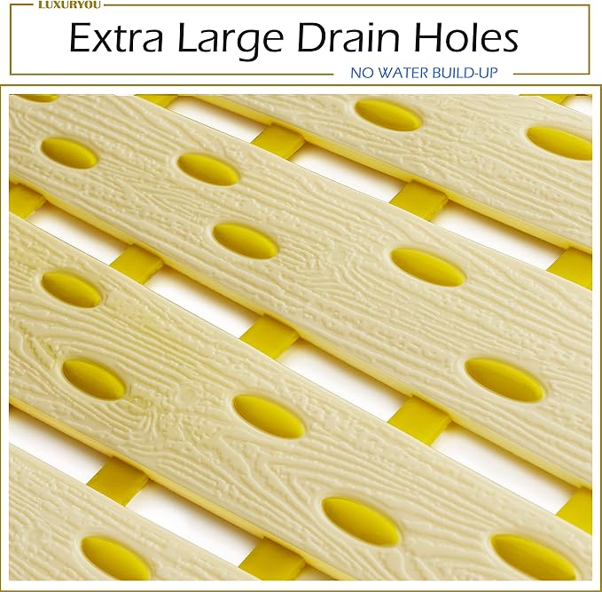 Bathtub Mat Non Slip | Double-Layered Shower Mats With Suction Cups | Improved Drainage, EZ-Dry, Premium Grip Tub Mat | Extended 16x31in. | Non-Toxic, BPA, Latex, Phthalate, PVC Free (Mimosa)