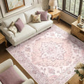 RELEANY Area Rugs Square 6ft Washable Non-Slip, Floral Vintage Distress Medallion Carpet for Living Room Bedroom Dining Room, Pink Greypink Cute