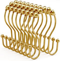 Bathway Shower Curtain Hooks, Shower Curtain Rings Rust Proof Double Hook Shower Curtain Hooks, 12 Pcs Dark Gold Shower Hooks for Shower Curtain, Shower Rings for Curtain, Metal Shower Rod Hooks