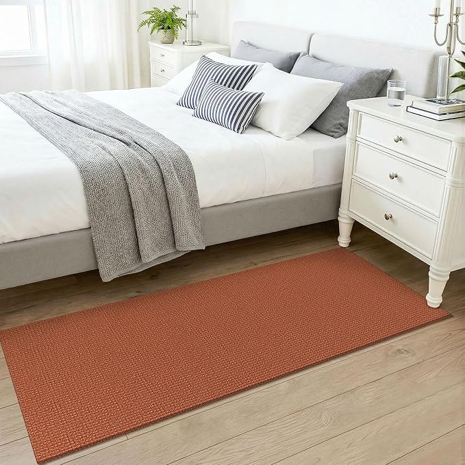 KOZYFLY Woven 2x5 Entry Runner Rug, Washable Runners for Entryway, Non Slip Hallway Rug, Small Throw Carpet Runner for Kitchen, Bedside, Hall, Bathroom, Burnt Orange/Tan