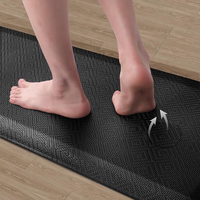Mattitude 4/5 Inch Thick Kitchen Mat Cushioned Anti-Fatigue Floor Mat Water Resistant Non-Slip Mats and Rugs Standing and Comfort Desk Mats for House Sink Office Laundry (Black, 17.3"x60")