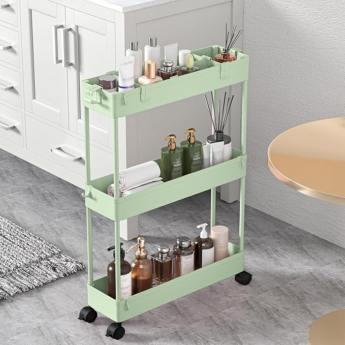 SPACELEAD 2-piece Set Slim Storage Cart 3 Tier,Bathroom Organizer Rolling Utility,Mobile Shelving Unit Slide Out for Office, Kitchen, Laundry Room & Narrow Places