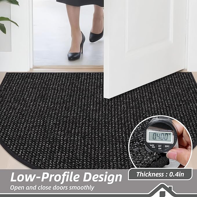 BEQHAUSE Dirt Trapper Door Mat 26" x 40" Half Circle Non-Slip Washable Doormats Entrance Rugs Absorbent Welcome Low Profile Floor Mats for Front Back Door and Entryway, Black