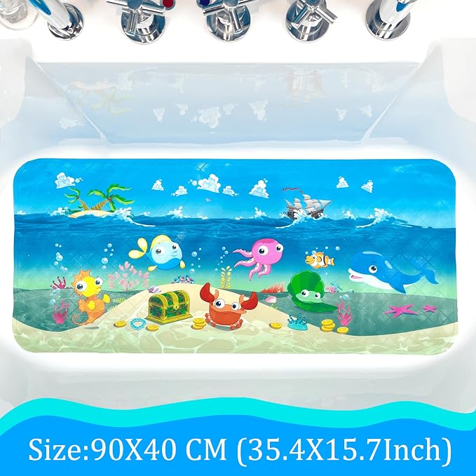 BEEHOMEE Bath Mats for Tub Kids,Baby Toddler - Large Cartoon Non-Slip Bathroom Bathtub Anti-Slip Shower Mats for Floor 35x15,Machine Washable XL Size Bathroom Mats (Ship)