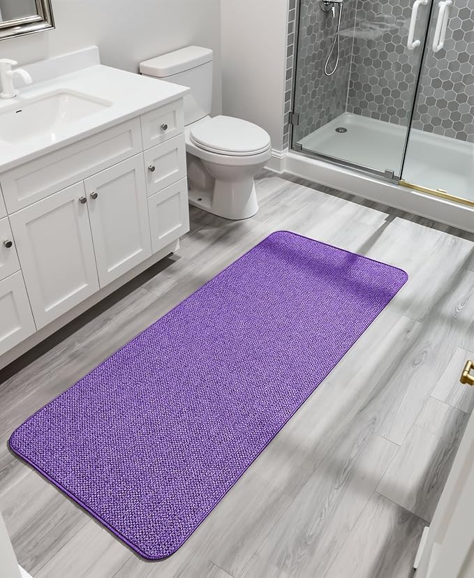 Bath Mat,Ultra Thin Bathroom Runner Rugs,Large Bath Mats for Bathroom,Quick Dry,Non-Slip,Machine Washable,Low Pile,Bath Rug,Shower Outside,Sink,Home Decor Accessories.Purple,1'5"x4'11"（17x59inch）
