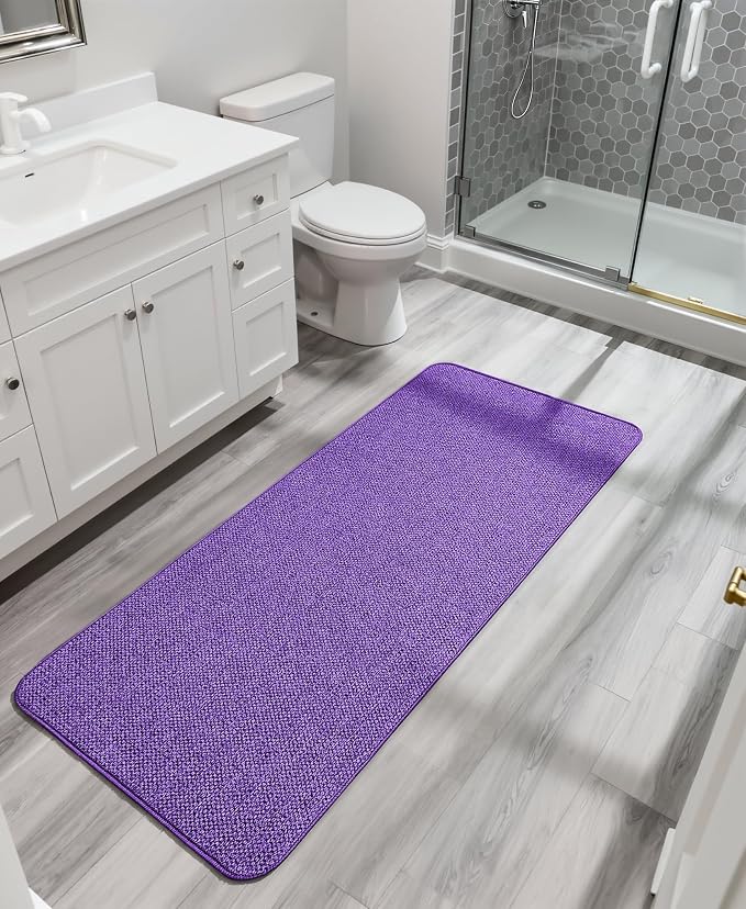 Bosap Bath Mat,Ultra Thin Bathroom Runner Rugs,Large Bath Mats for Bathroom,Quick Dry,Non-Slip,Machine Washable,Low Pile,Bath Rug,Shower Outside,Sink,Home Decor Accessories.Purple,2'x5'（24x60inch）