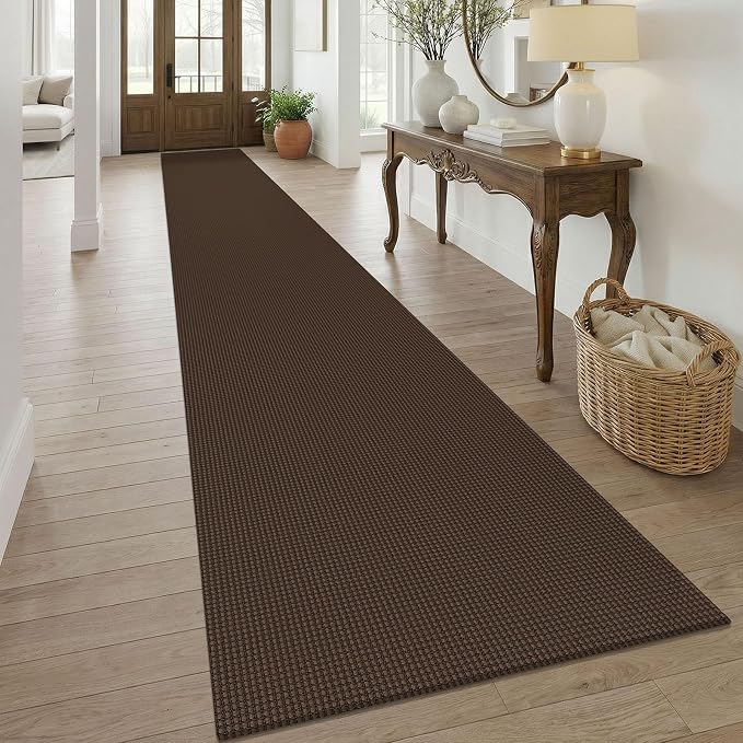 KOZYFLY 3x20 Runners Rugs for Hallway, Extra Long Washable Runner Rug, Non Slip Rubber Backed Kitchen Runner, Cotton Entryway Rug, Floor Carpet for Entry, Aisle, Hall, Brown/Dark Brown
