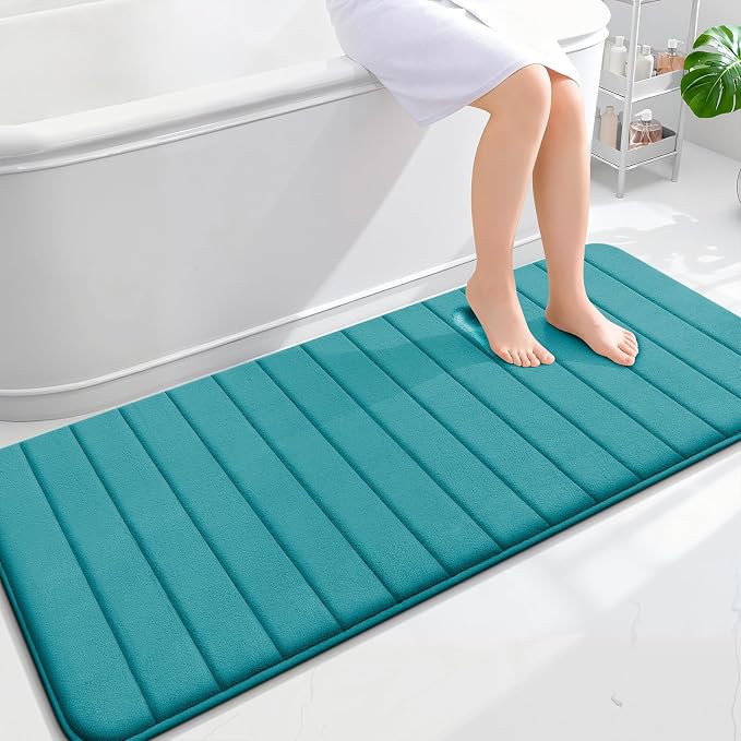 OLANLY Memory Foam Long Bathroom Rugs Runner 59x24, Super Soft Absorbent Bath Mat, Quick Dry, Machine Washable Shower Floor Rugs, Bathmat Carpet, Bathroom Home Decor Accessories, Deep Lake