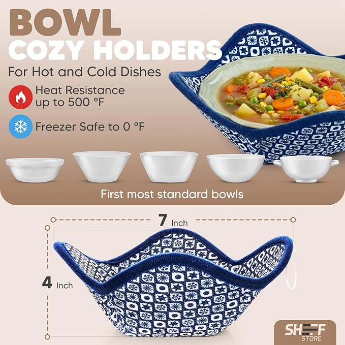 Sheff Microwave Bowl Cozy Holders Set of 4 - Durable and Reliable for Hot and Cold Plates and Dishes - Ideal Household Gift (2 Navy and 2 Black, 7 inch)