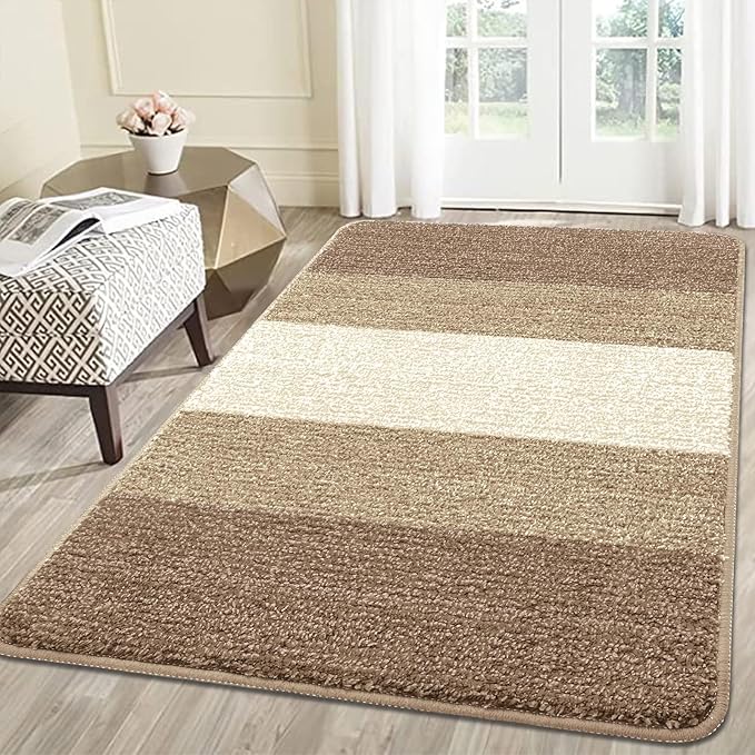 Kitinjoy Indoor Outdoor Door Mat, 59x36 Non-Slip Absorbent Dirt Trapper, Low-Profile Washable Inside Entrance Front Floor Mat, Sturdy Soft Entry Doormats for Entryway, Khaki
