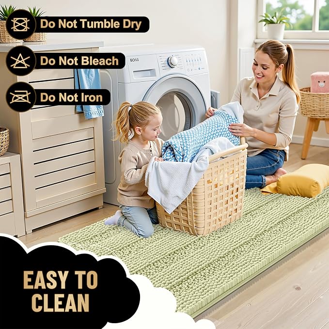 OLANLY Thick Bathroom Rugs 36x24, Extra Soft Absorbent Chenille Striped Bath Rugs, Rubber Backing, Machine Wash Dry, Bath Mats for Bathroom Floor, Tub and Shower, Home Decor Accessories, Vanilla