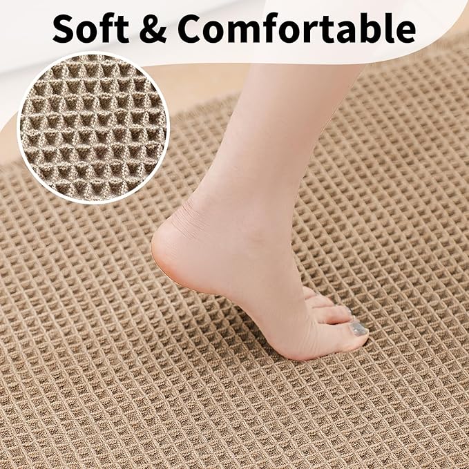 Waffle Runner Bath Mat - Long Boho Bathroom Rugs Non Slip Washable, Super Absorbent & Quick Dry, Soft Bath Mat Farmhouse Bathroom Decor, 24'' x 72'', Khaki