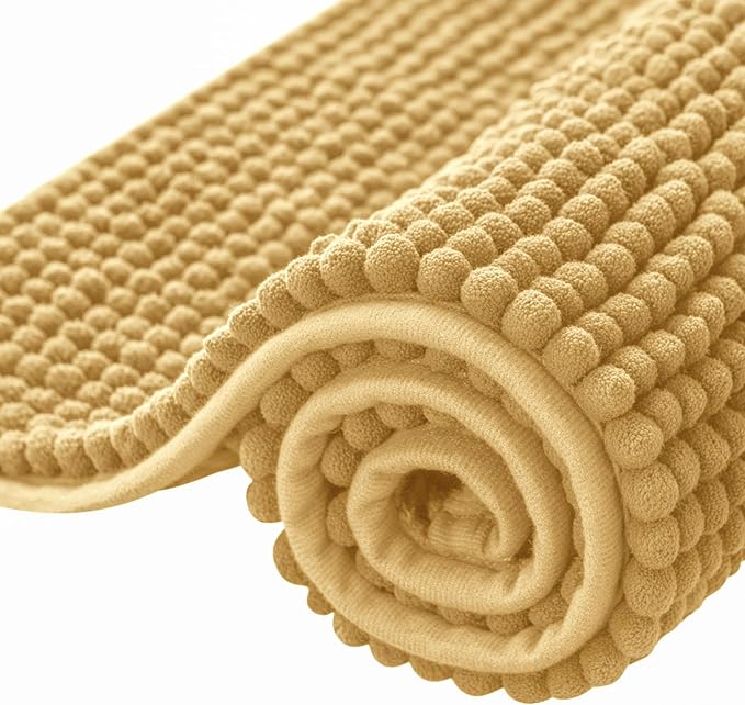 SUBRTEX Bathroom Rugs Chenille Bath Rug, Soft Short Plush Bath Mat, Water Absorbent Shower Mat, Quick Dry Machine Washable(Yellow, 18" x 24")