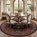 RELEANY Area Rugs Round 7ft Washable Non-Slip, Floral Vintage Distress Medallion Carpet for Living Room Bedroom Dining Room, Red Black