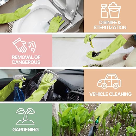 DABOGOSA Reusable Waterproof Household Dishwashing Cleaning Rubber Gloves, Non-Slip Kitchen Glove (Green, Large (Pack of 3))
