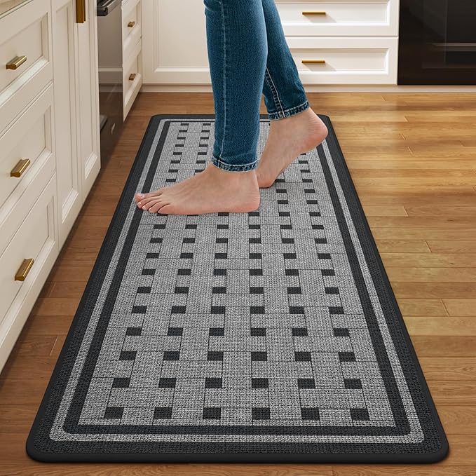 Kitchen Mats for Floor, 17''x47'' Washable Absorbent Non Slip Kitchen Mat, Braided Kitchen Runner Rug, Kitchen Sink Rug, Grey