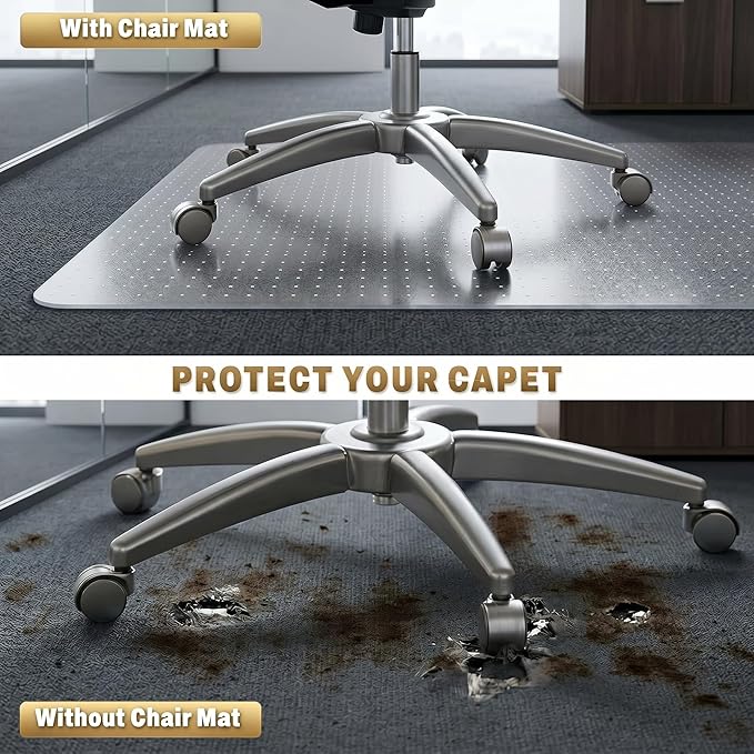 BesWin Office Chair Mat for Carpet, 32" x 48" Heavy Duty Hard Computer Desk Chair Mat for Carpeted Floors, Anti-Slip Carpet Floor Protector Mat for Office Chair, Smooth Glide, Ship Flat