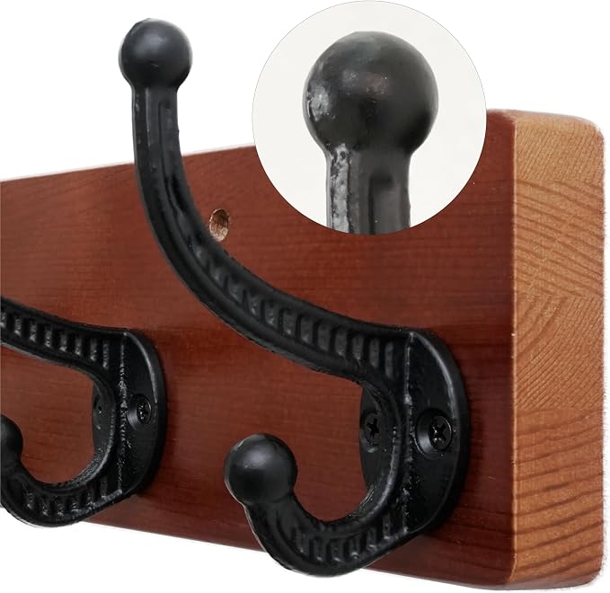 WEBI Rustic Coat Rack Wall Mount,5 Cast Iron Coat Hooks Wall Mounted,Heavy Duty Wood Wall Coat Hanger Hooks for Hanging Coats,Jacket,Clothes,Backpack,Farmhouse,Cherry,2 Packs
