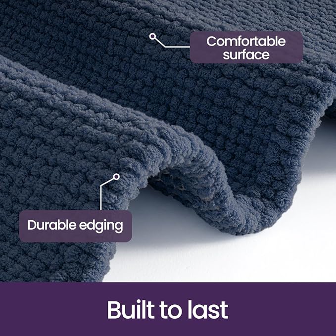 DEXI Bathroom Rugs 36x24, Non Slip Washable Bath Mat, Absorbent Chenille Bathmat, Ultra Soft Thick Carpet for Tub Shower Floor, Navy