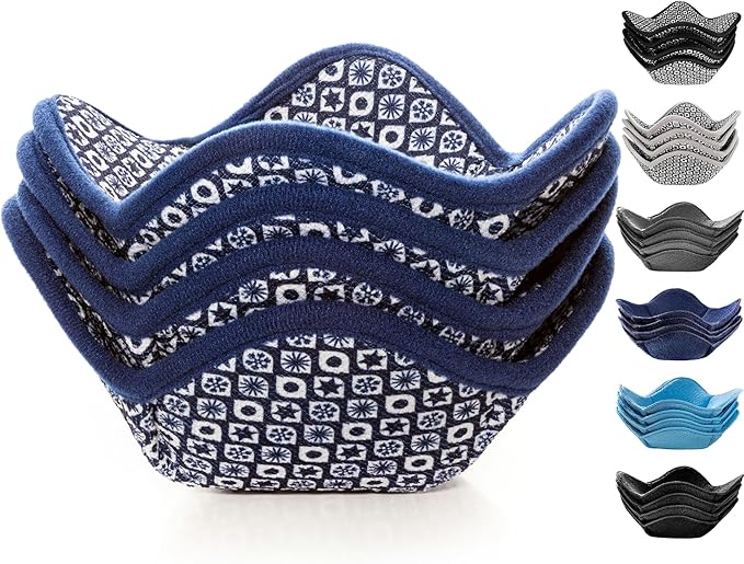 Sheff Microwave Bowl Cozy Holders Set of 4 - Durable and Reliable for Hot and Cold Plates and Dishes - Ideal Household Gift (Navy and White, 7 inch)