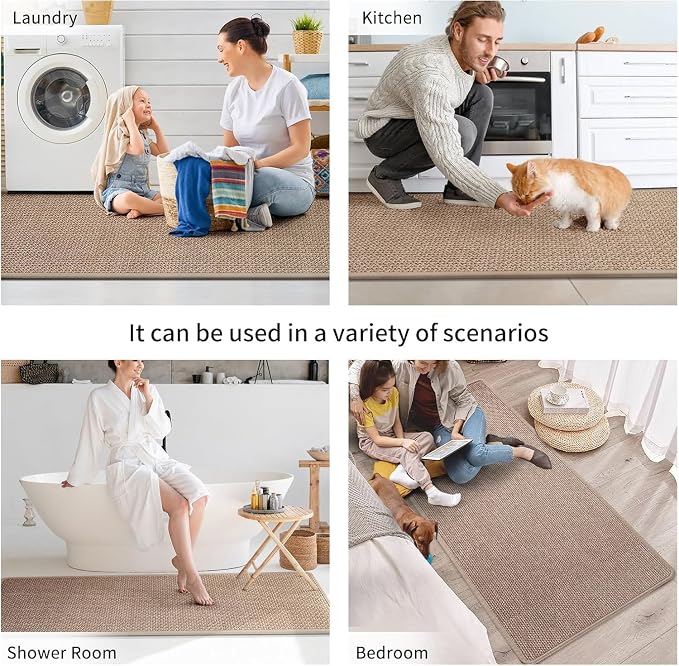 YDKGL Kitchen Mats for Floor, Super Absorbent Kitchen Rugs Non Slip Washable, Soft Imitation Linen Braided Kitchen Runner Rug, Standing Mat Kitchens Sink Mat, Easy to Clean, Brown 17x95