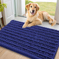 Smiry Dog Door Mat for Muddy Paws 36x24, Absorbent Dirt Trapper, Non-Slip Washable Chenille Entryway Rug for Inside Floor, Navy Blue, Layered Pattern