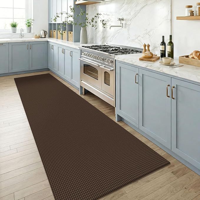 KOZYFLY Cotton Runners for Hallway 3x8, Wide Washable Runner Rug, Woven Non Slip Kitchen Runner, Braided Entryway Rug, Floor Carpet for Foyer, Bedroom, Hall, Brown/Dark Brown